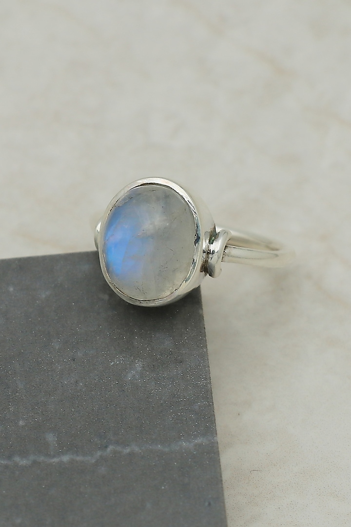 White Finish Moonstone Ring In Sterling Silver by V&A Jewellers at Pernia's Pop Up Shop