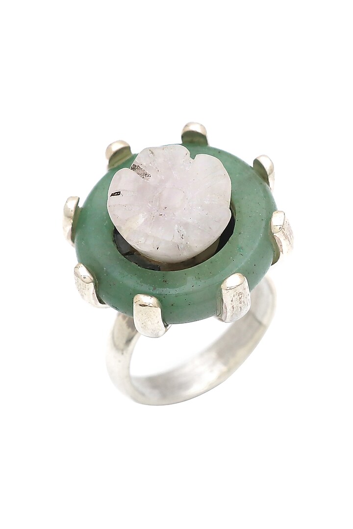 White Finish Aquamarine & Crystal Stone Earth Ring In Sterling Silver by V&A Jewellers at Pernia's Pop Up Shop