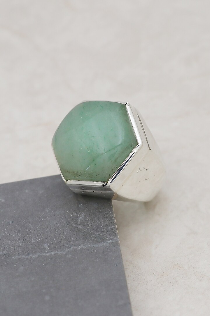 White Finish Aquamarine Stone Chic Ring In Sterling Silver by V&A Jewellers at Pernia's Pop Up Shop