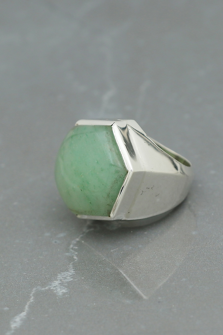 White Finish Aquamarine Stone Chic Ring In Sterling Silver by V&A Jewellers at Pernia's Pop Up Shop