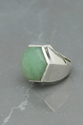 White Finish Aquamarine Stone Chic Ring In Sterling Silver by V&A Jewellers