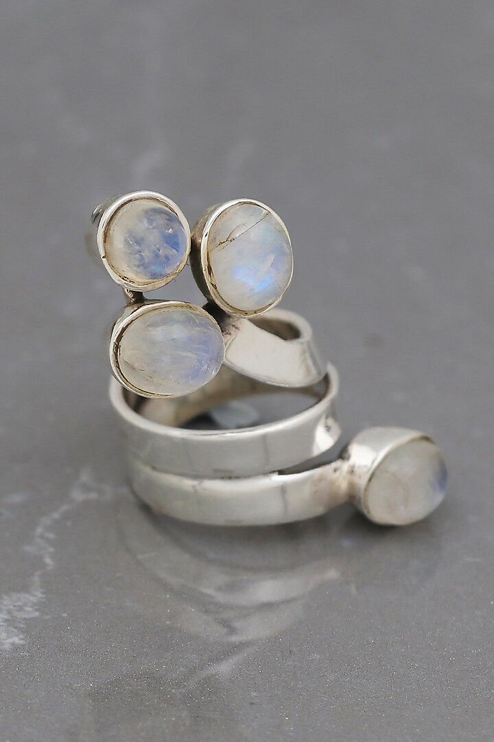 White Finish Moonstone Sweet Cobra Ring In Sterling Silver by V&A Jewellers at Pernia's Pop Up Shop