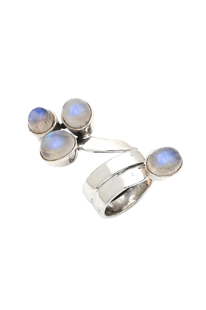 White Finish Moonstone Sweet Cobra Ring In Sterling Silver by V&A Jewellers at Pernia's Pop Up Shop