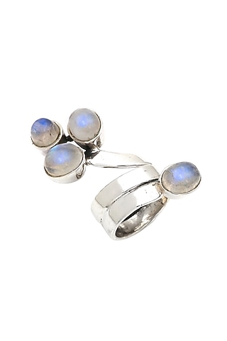 White Finish Moonstone Sweet Cobra Ring In Sterling Silver by V&A Jewellers