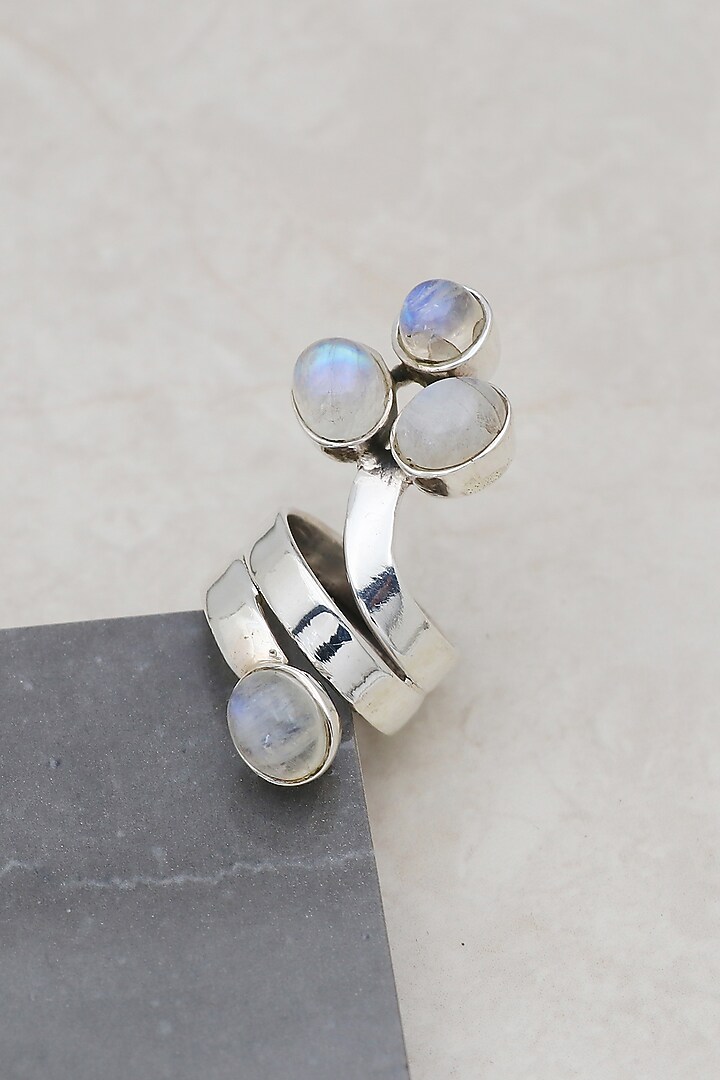White Finish Moonstone Sweet Cobra Ring In Sterling Silver by V&A Jewellers at Pernia's Pop Up Shop