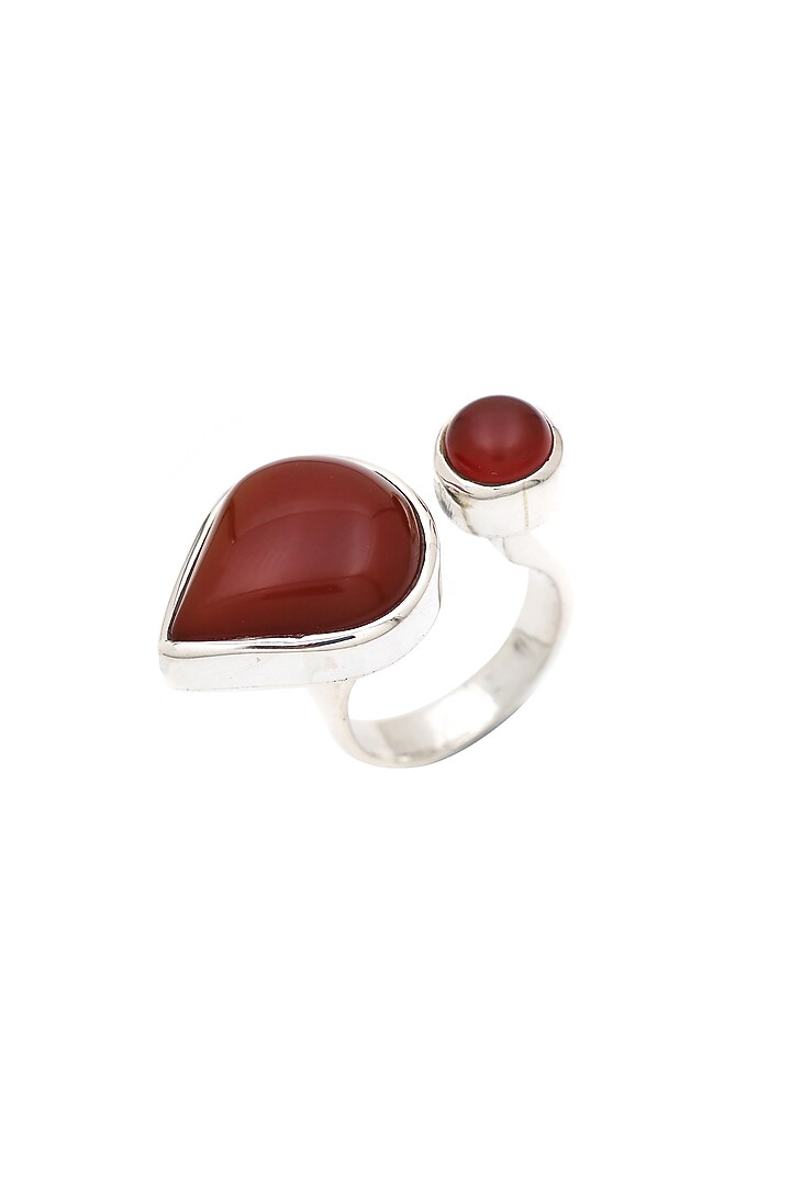 White Finish Red Onyx Teardrop Ring In Sterling Silver by V&A Jewellers at Pernia's Pop Up Shop
