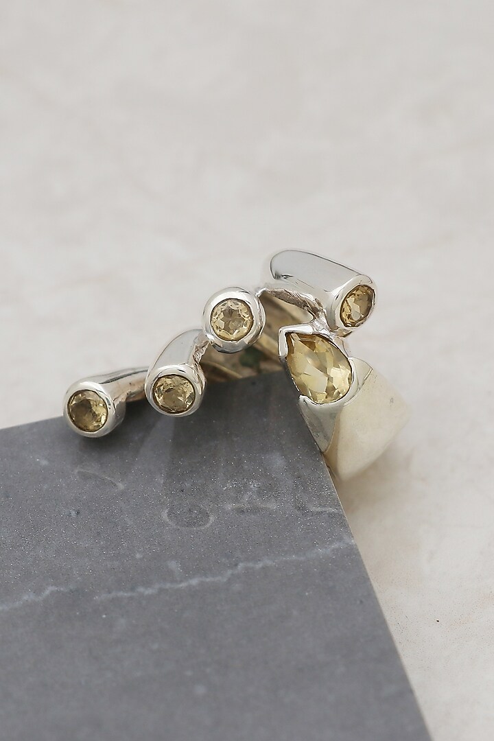 White Finish Yellow Citrine Gemstone Ring In Sterling Silver by V&A Jewellers at Pernia's Pop Up Shop