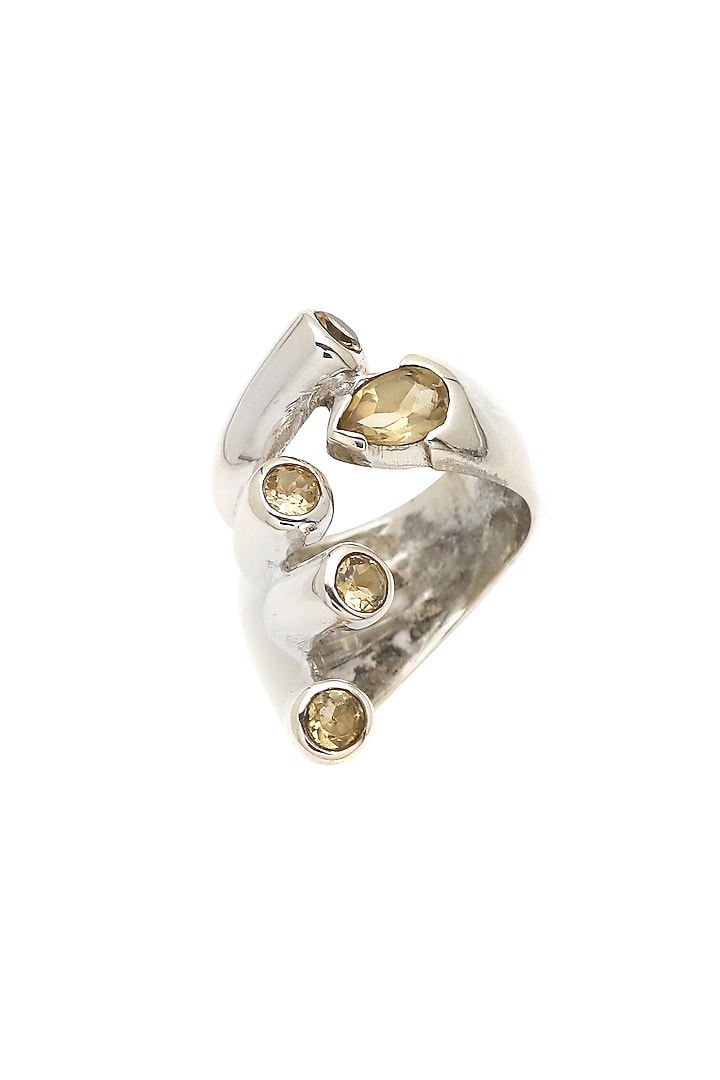 White Finish Yellow Citrine Gemstone Ring In Sterling Silver by V&A Jewellers at Pernia's Pop Up Shop