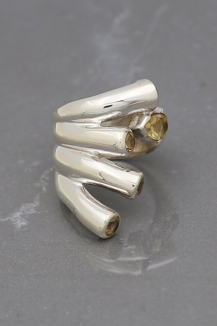 White Finish Yellow Citrine Gemstone Ring In Sterling Silver by V&A Jewellers at Pernia's Pop Up Shop