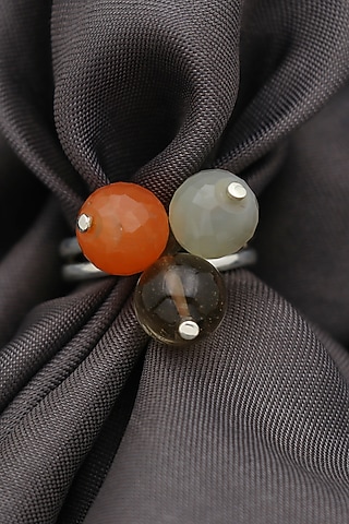 White Finish Multi-Colored Quartz Double Puai Ring In Sterling Silver by V&A Jewellers