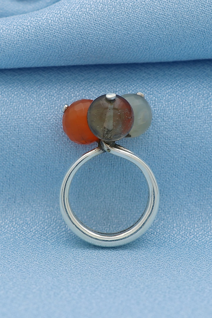 White Finish Multi-Colored Quartz Double Puai Ring In Sterling Silver by V&A Jewellers at Pernia's Pop Up Shop