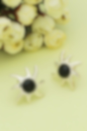 White Finish Black Onyx Sun Stud Earrings In Sterling Silver by V&A Jewellers at Pernia's Pop Up Shop