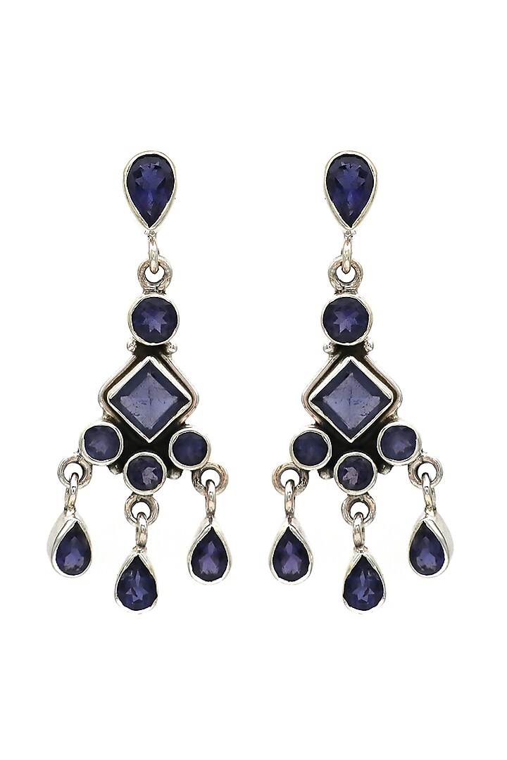 White Finish Iolite Dangler Earrings In Sterling Silver by V&A Jewellers at Pernia's Pop Up Shop