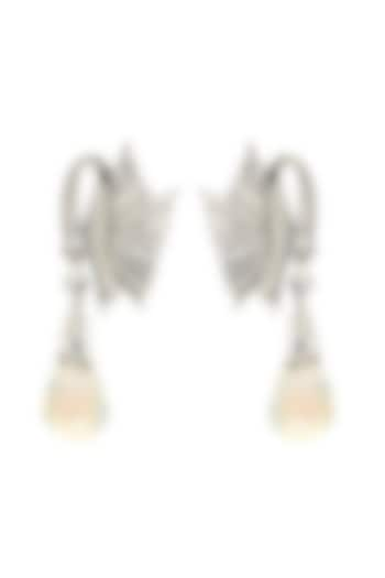 White Finish Moonstone Swan Dangler Earrings In Sterling Silver by V&A Jewellers at Pernia's Pop Up Shop