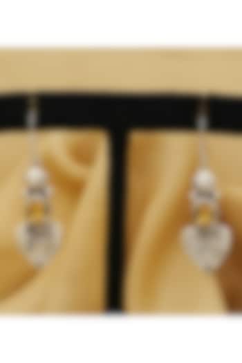 White Finish Citrine Leaf Frog Dangler Earrings In Sterling Silver by V&A Jewellers at Pernia's Pop Up Shop