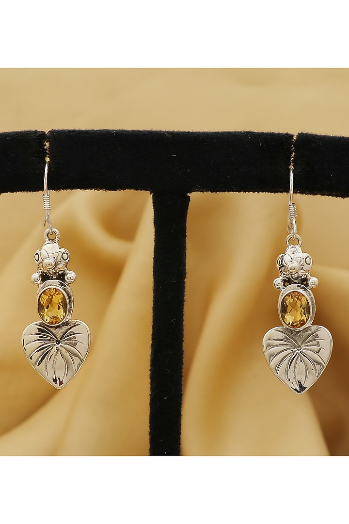 White Finish Citrine Leaf Frog Dangler Earrings In Sterling Silver by V&A Jewellers at Pernia's Pop Up Shop