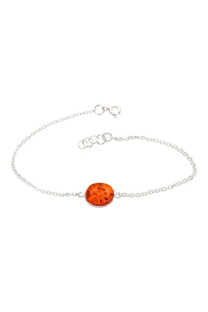 White Finish Amber Bracelet In Sterling Silver by V&A Jewellers