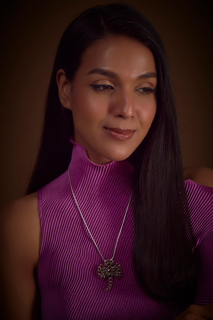 White Finish Garnet Gemstone Pendant Chain Necklace In Sterling Silver by V&A Jewellers at Pernia's Pop Up Shop