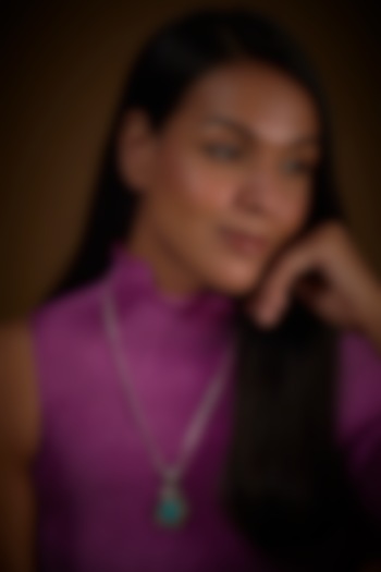 White Finish Turquoise Stone Pendant Chain Necklace In Sterling Silver by V&A Jewellers at Pernia's Pop Up Shop