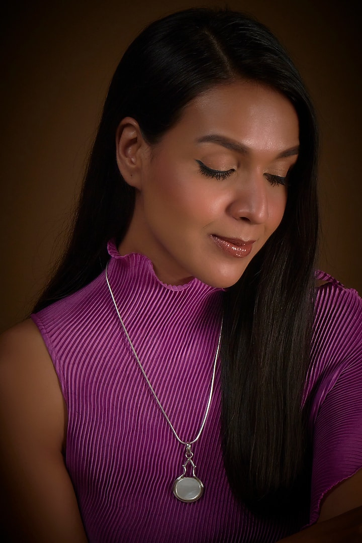 White Finish Pearl Pendant Chain Necklace In Sterling Silver by V&A Jewellers at Pernia's Pop Up Shop