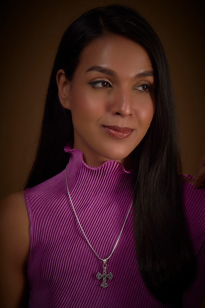 White Finish Amethyst Natural Stone Cross Pendant Necklace In Sterling Silver by V&A Jewellers at Pernia's Pop Up Shop