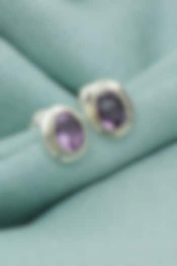 Oxidised Finish Amethyst Stud Earrings In Sterling Silver by V&A Jewellers at Pernia's Pop Up Shop