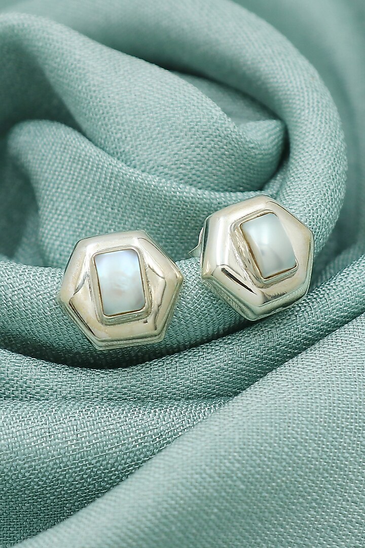 Oxidised Finish Pearl Stud Earrings In Sterling Silver by V&A Jewellers at Pernia's Pop Up Shop