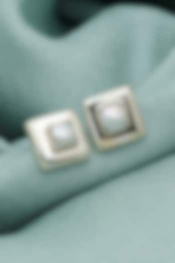 Oxidised Finish Pearl Stud Earrings In Sterling Silver by V&A Jewellers at Pernia's Pop Up Shop