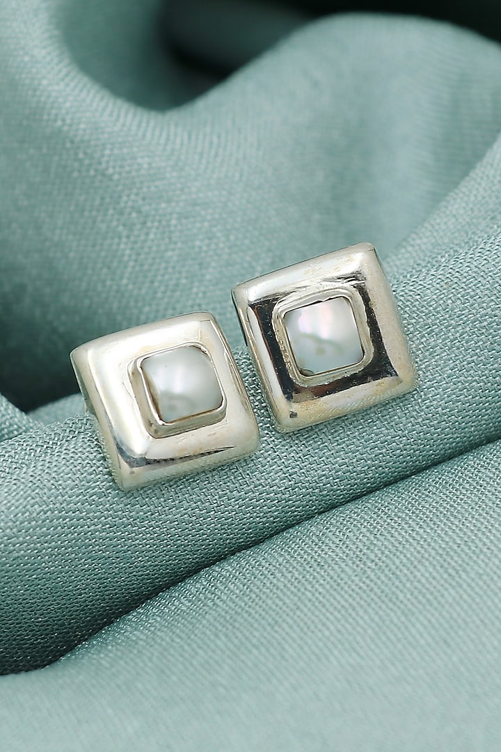 Oxidised Finish Pearl Stud Earrings In Sterling Silver by V&A Jewellers at Pernia's Pop Up Shop