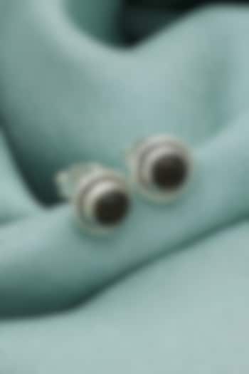 Oxidised Finish Chalcedony Stud Earrings In Sterling Silver by V&A Jewellers at Pernia's Pop Up Shop