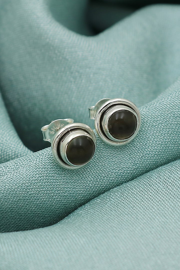 Oxidised Finish Chalcedony Stud Earrings In Sterling Silver by V&A Jewellers at Pernia's Pop Up Shop