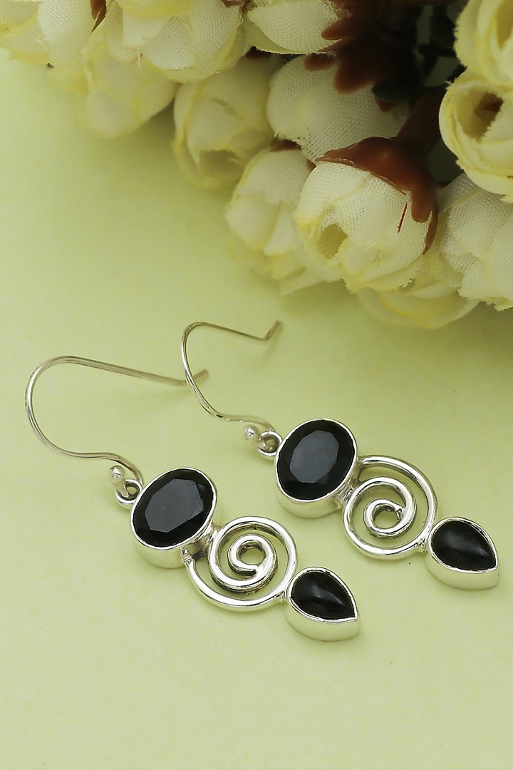 White Finish Black Onyx Dangler Earrings In Sterling Silver by V&A Jewellers at Pernia's Pop Up Shop