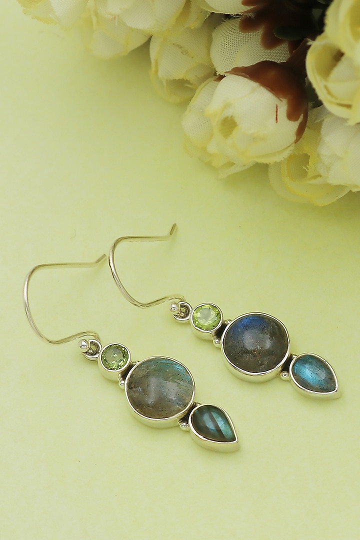 Oxidised Finish Blue Labradorite Dangler Earrings In Sterling Silver by V&A Jewellers at Pernia's Pop Up Shop