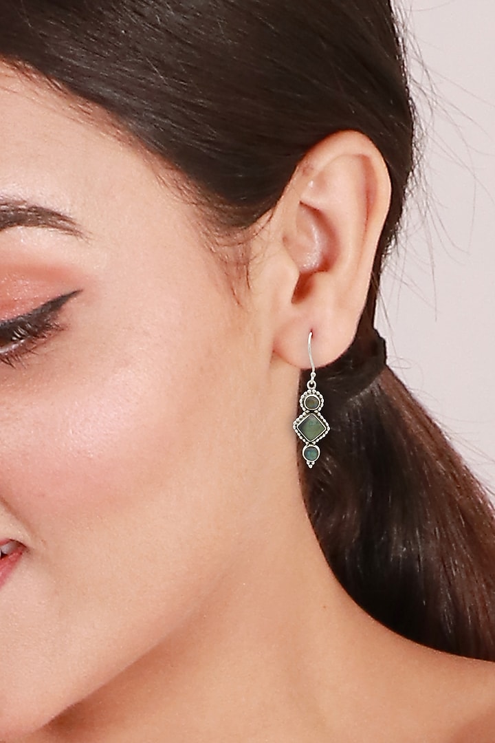 Oxidised Finish Black Onyx Dangler Earrings In Sterling Silver by V&A Jewellers at Pernia's Pop Up Shop