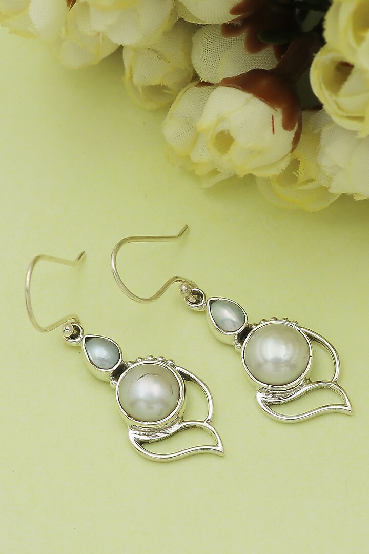 Oxidised Finish Pearl Dangler Earrings In Sterling Silver by V&A Jewellers at Pernia's Pop Up Shop
