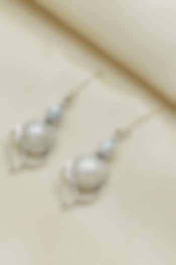 Oxidised Finish Pearl Dangler Earrings In Sterling Silver by V&A Jewellers at Pernia's Pop Up Shop