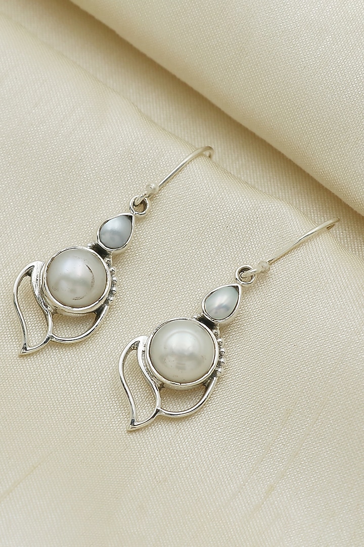 Oxidised Finish Pearl Dangler Earrings In Sterling Silver by V&A Jewellers at Pernia's Pop Up Shop