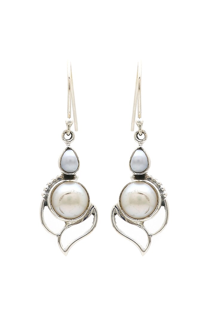 Oxidised Finish Pearl Dangler Earrings In Sterling Silver by V&A Jewellers at Pernia's Pop Up Shop