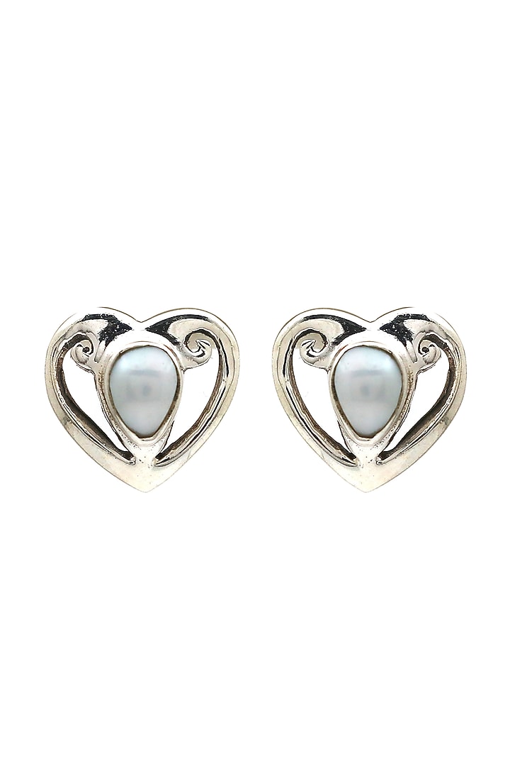 Oxidised Finish Pearl Stud Earrings In Sterling Silver by V&A Jewellers at Pernia's Pop Up Shop