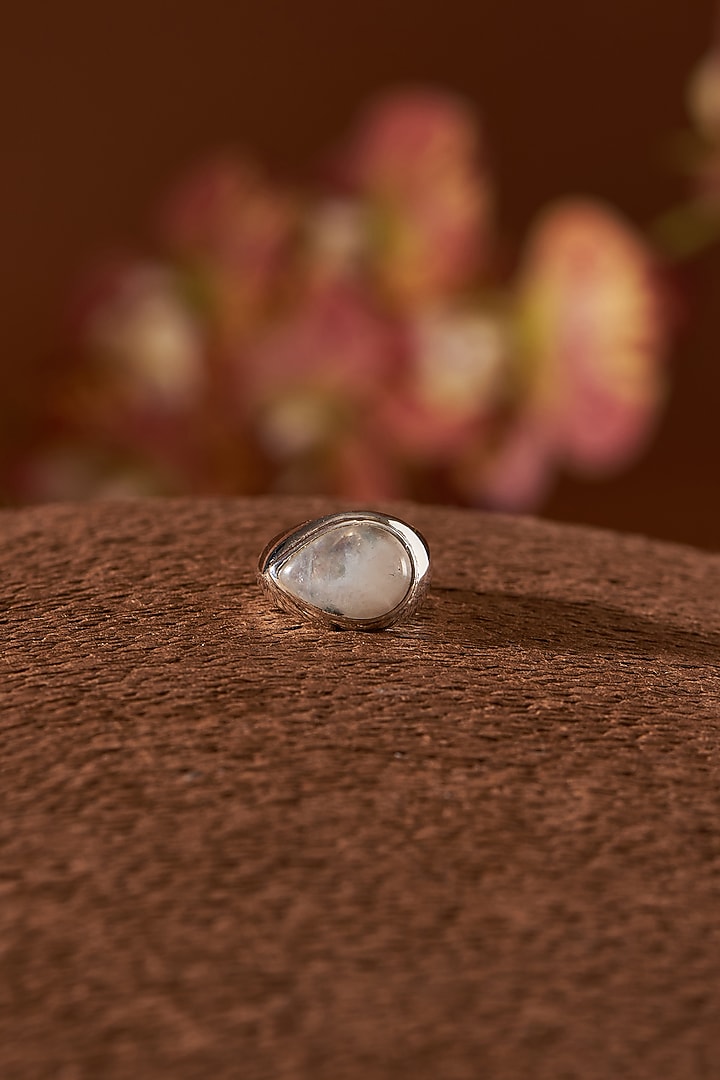 White Finish Moonstone Ring In Sterling Silver by V&A Jewellers at Pernia's Pop Up Shop
