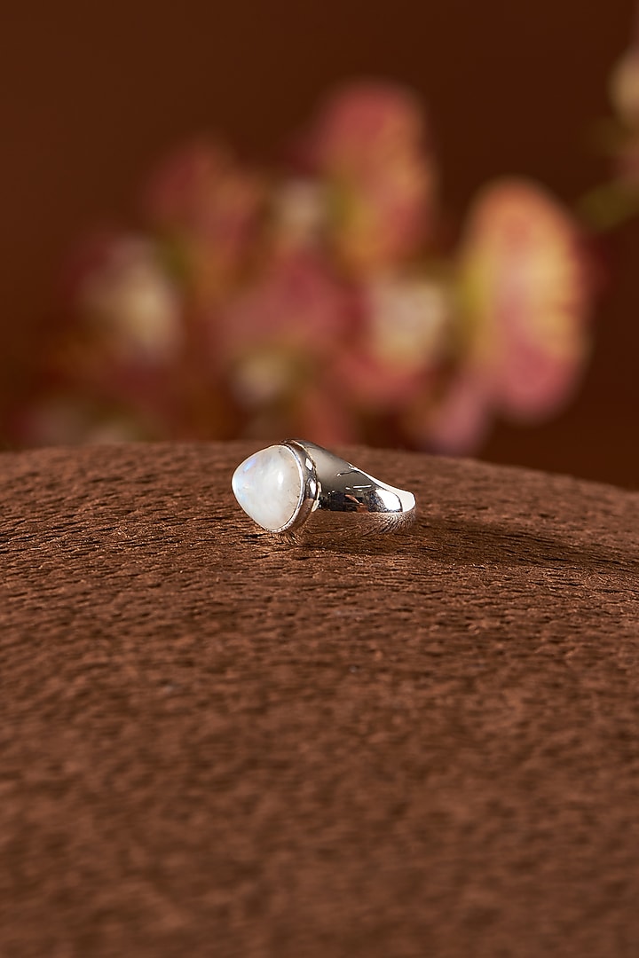 White Finish Moonstone Ring In Sterling Silver by V&A Jewellers at Pernia's Pop Up Shop