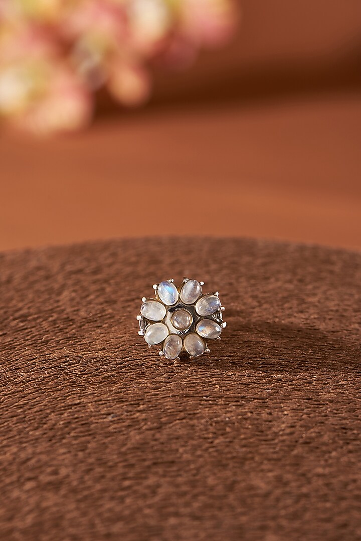 White Finish Moonstone Ring In Sterling Silver by V&A Jewellers at Pernia's Pop Up Shop