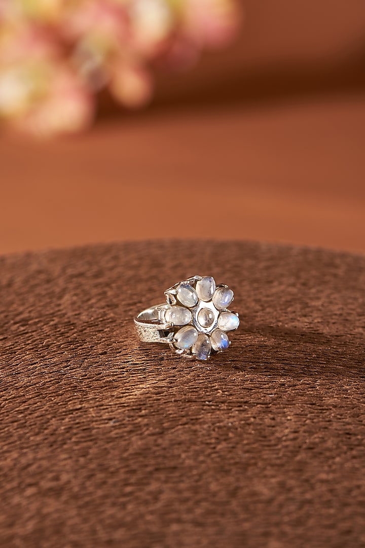 White Finish Moonstone Ring In Sterling Silver by V&A Jewellers at Pernia's Pop Up Shop
