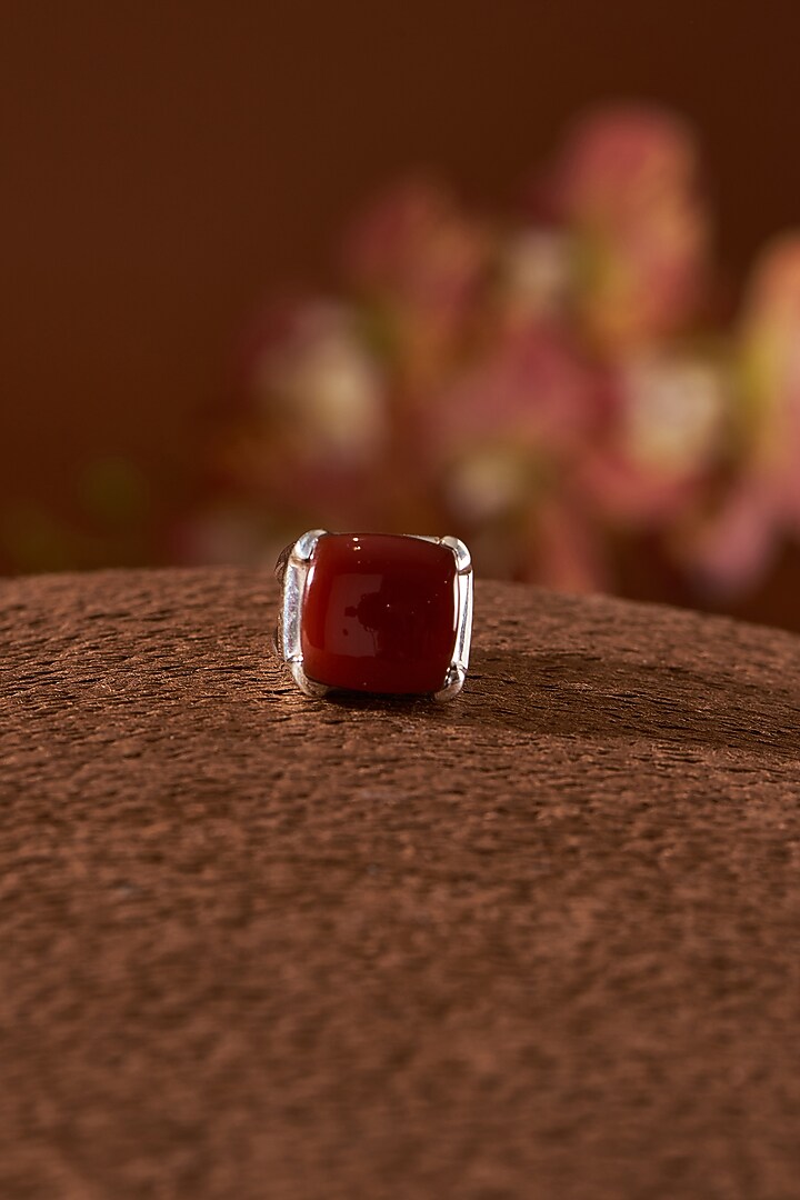 White Finish Red Onyx Ring In Sterling Silver by V&A Jewellers at Pernia's Pop Up Shop