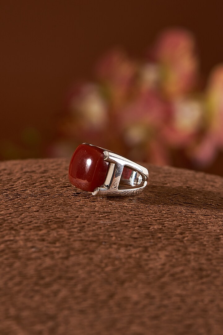 White Finish Red Onyx Ring In Sterling Silver by V&A Jewellers at Pernia's Pop Up Shop