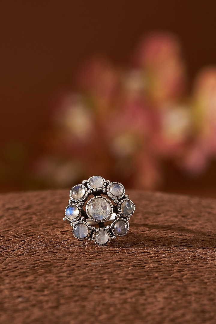 White Finish Moonstone Ring In Sterling Silver by V&A Jewellers at Pernia's Pop Up Shop