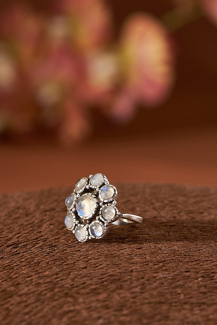 White Finish Moonstone Ring In Sterling Silver by V&A Jewellers at Pernia's Pop Up Shop