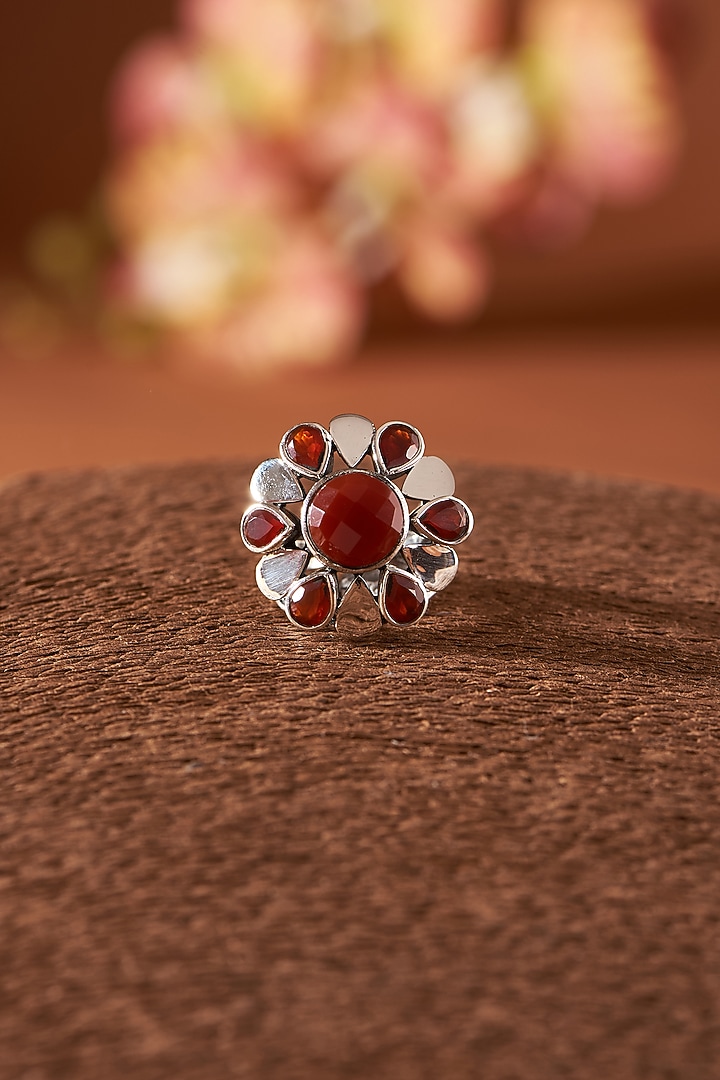 White Finish Red Onyx Gemstone Ring In Sterling Silver by V&A Jewellers at Pernia's Pop Up Shop