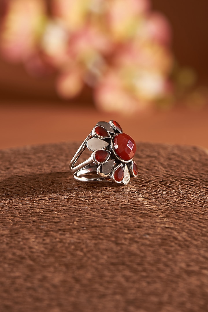White Finish Red Onyx Gemstone Ring In Sterling Silver by V&A Jewellers at Pernia's Pop Up Shop