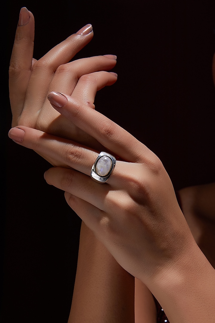 White Finish Moonstone Gemstone Ring In Sterling Silver by V&A Jewellers at Pernia's Pop Up Shop